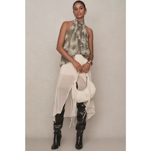 Anthropologie NWT Green Motif Halter Tank Top Size M Backless Flowy Blouse - Picture 3 of 12